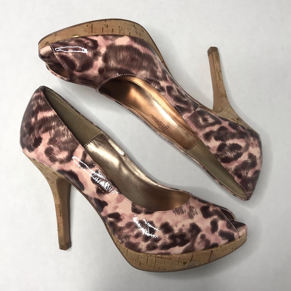 Cork heeled Isola pink brown print